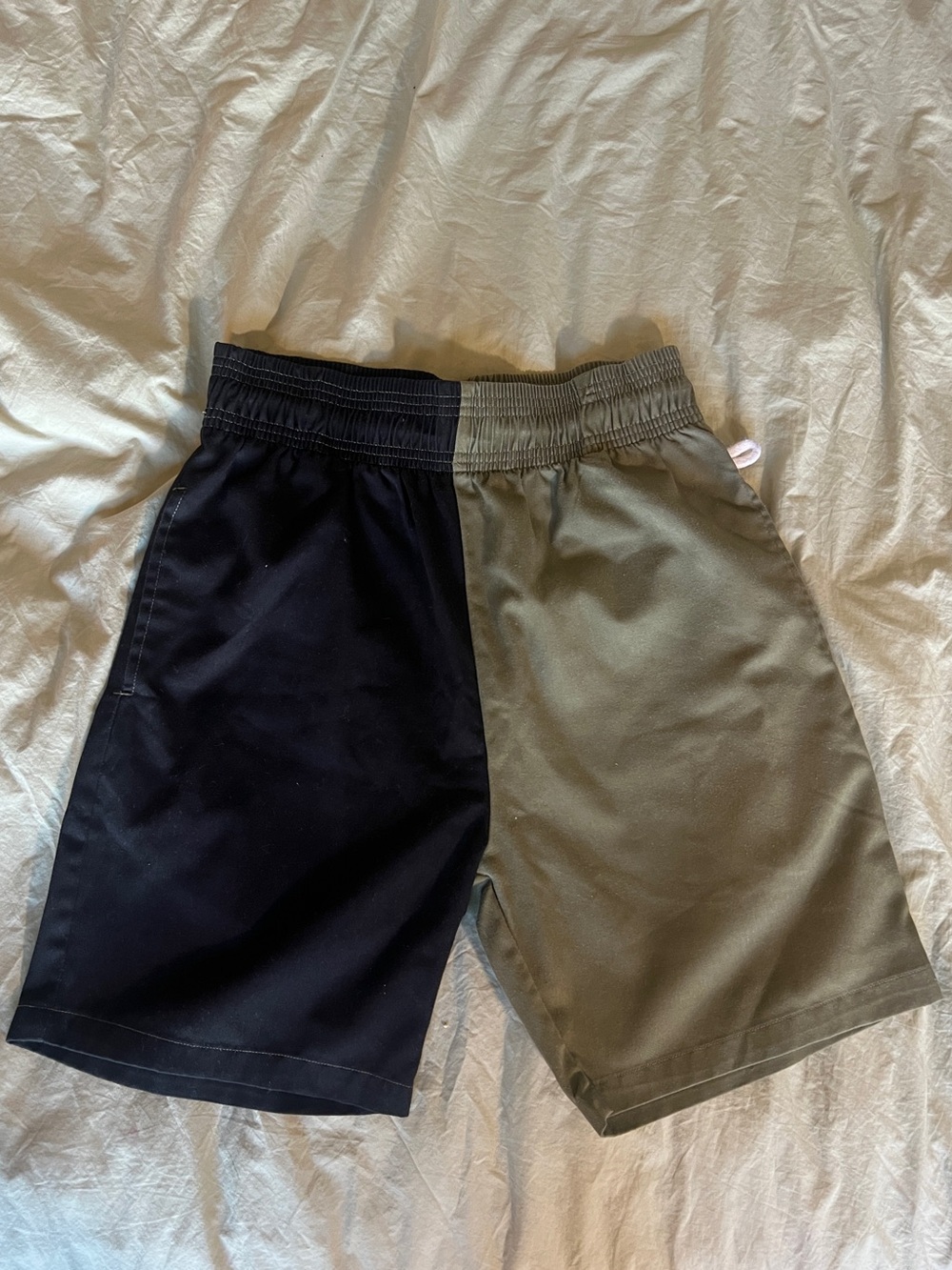 Unisex Two-Tone Shorts in Black and Olive
